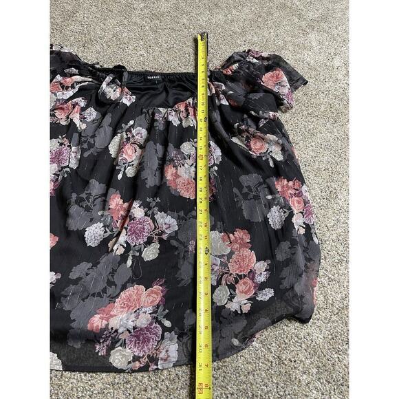 TORRID Black Floral Pink Cold Shoulder Lightweight Metallic Top Size 2 2XL - Picture 5 of 6